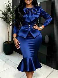 Tie-Neck Shirt & Skirt Set