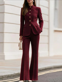 Button-Front Blazer & Pants Set