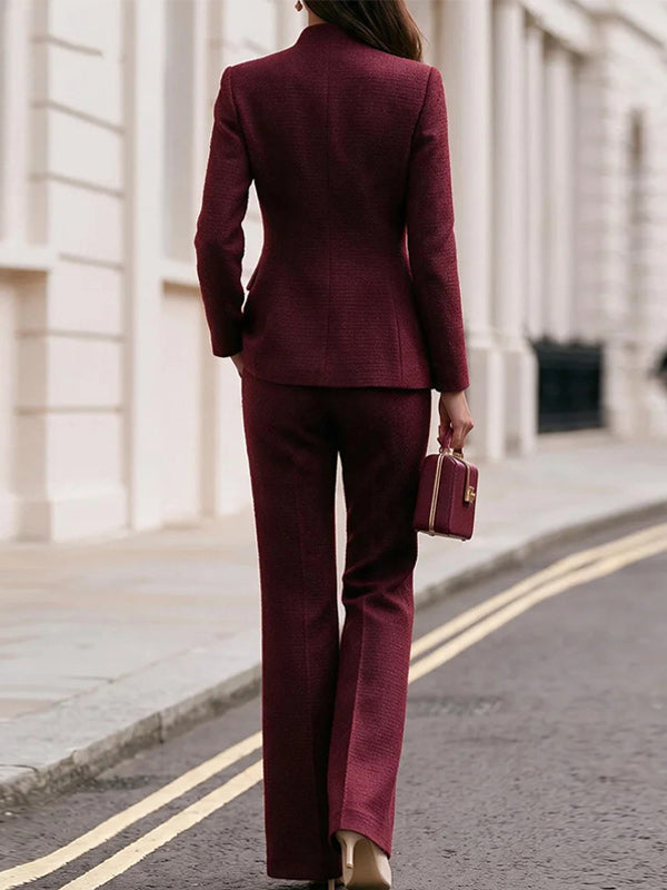 Button-Front Blazer & Pants Set