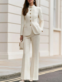 Button-Front Blazer & Pants Set