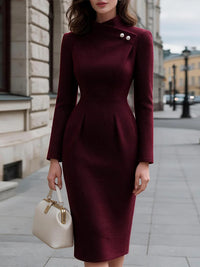 Solid Button Bodycon Dress