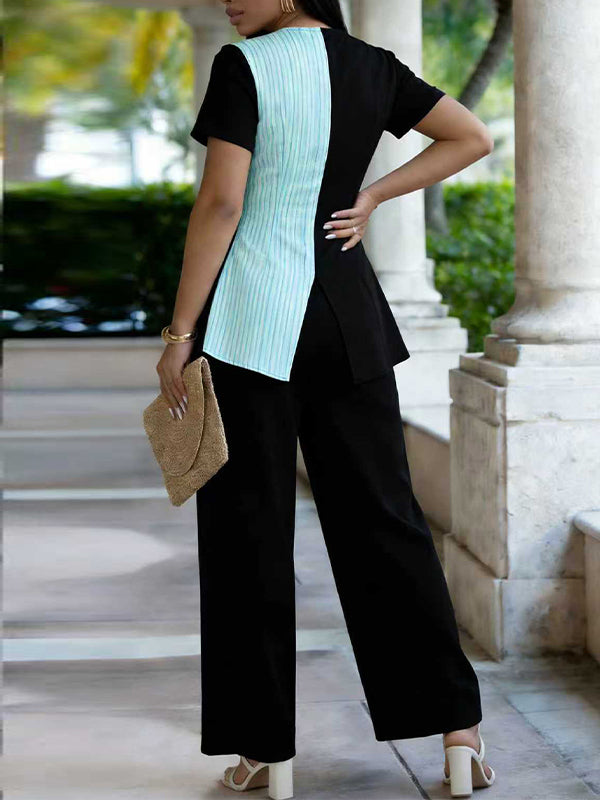Two-Tone Slit Top & Pants Set