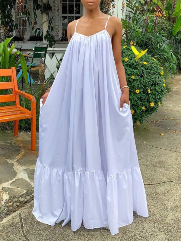 Solid Cami Ruffle Maxi Dress