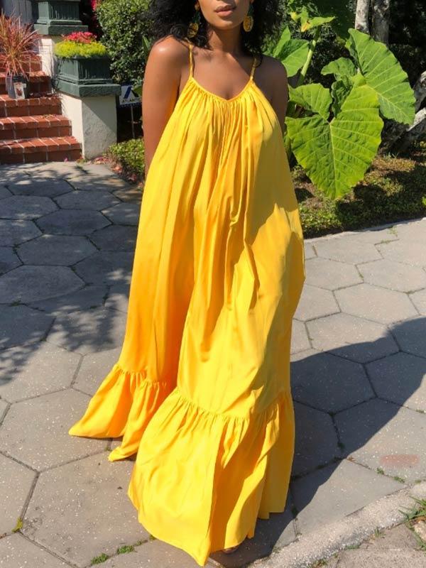 Solid Cami Ruffle Maxi Dress