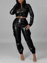 Beautiedoll Faux-Leather Jacket & Jogger Pants Set
