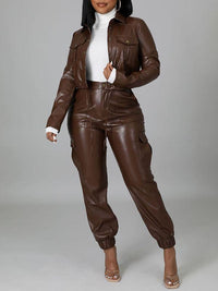 Beautiedoll Faux-Leather Jacket & Jogger Pants Set