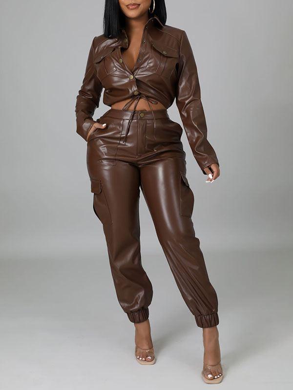 Beautiedoll Faux-Leather Jacket & Jogger Pants Set