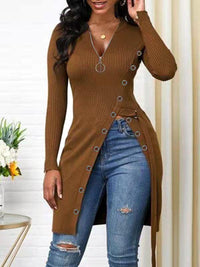 Beautiedoll Zip-Front Slit Ribbed Tunic