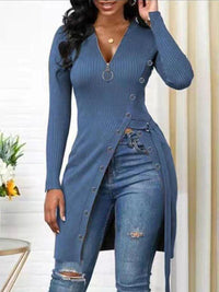 Beautiedoll Zip-Front Slit Ribbed Tunic