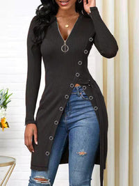 Beautiedoll Zip-Front Slit Ribbed Tunic