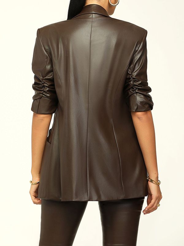 Faux Leather Blazer & Slit Pants Set