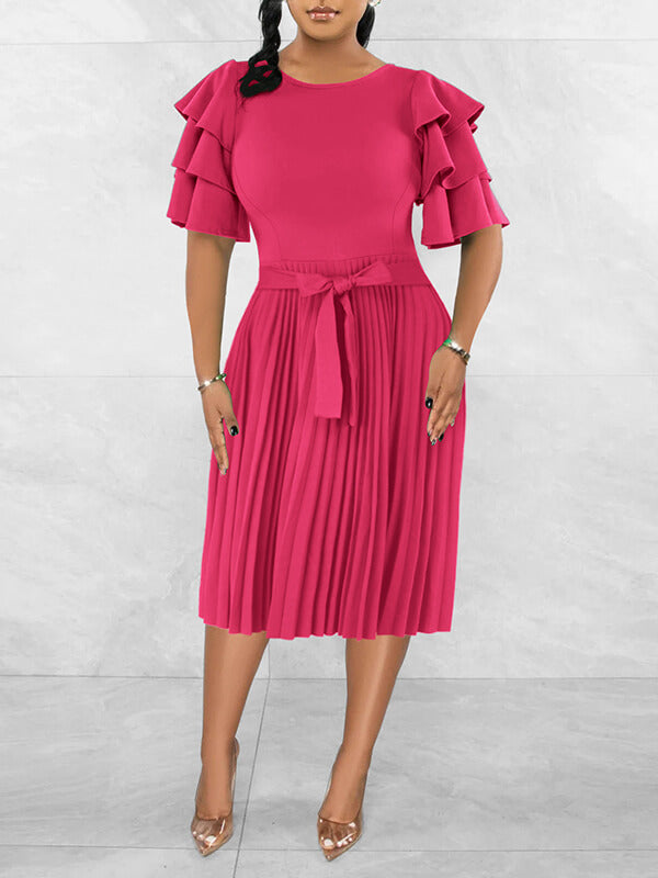 Beautiedoll Ruffle-Sleeve Pleated Dress