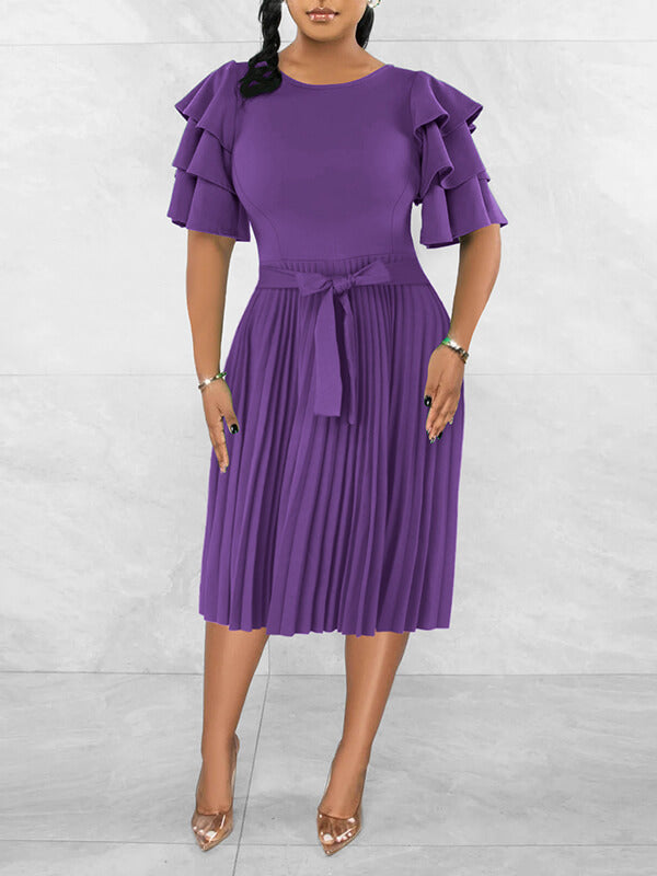 Beautiedoll Ruffle-Sleeve Pleated Dress