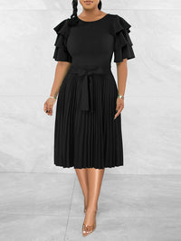 Beautiedoll Ruffle-Sleeve Pleated Dress