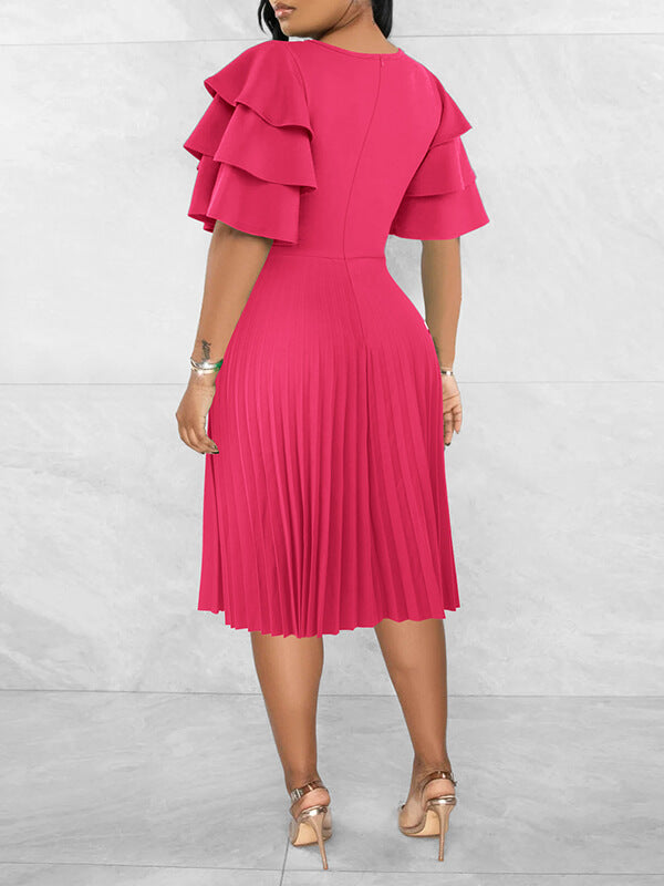 Beautiedoll Ruffle-Sleeve Pleated Dress