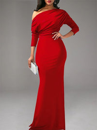 Boat-Neck Ruched Maxi Dress