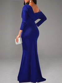 Boat-Neck Ruched Maxi Dress