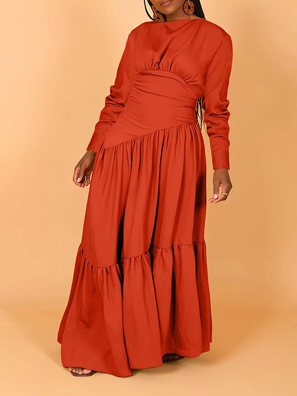 Solid Ruffle Maxi Dress