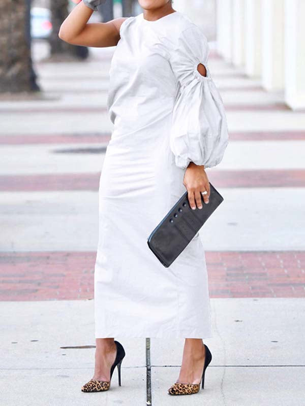 Beautiedoll Solid One-Sleeve Slit Dress