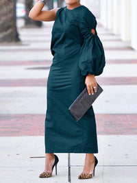 Beautiedoll Solid One-Sleeve Slit Dress